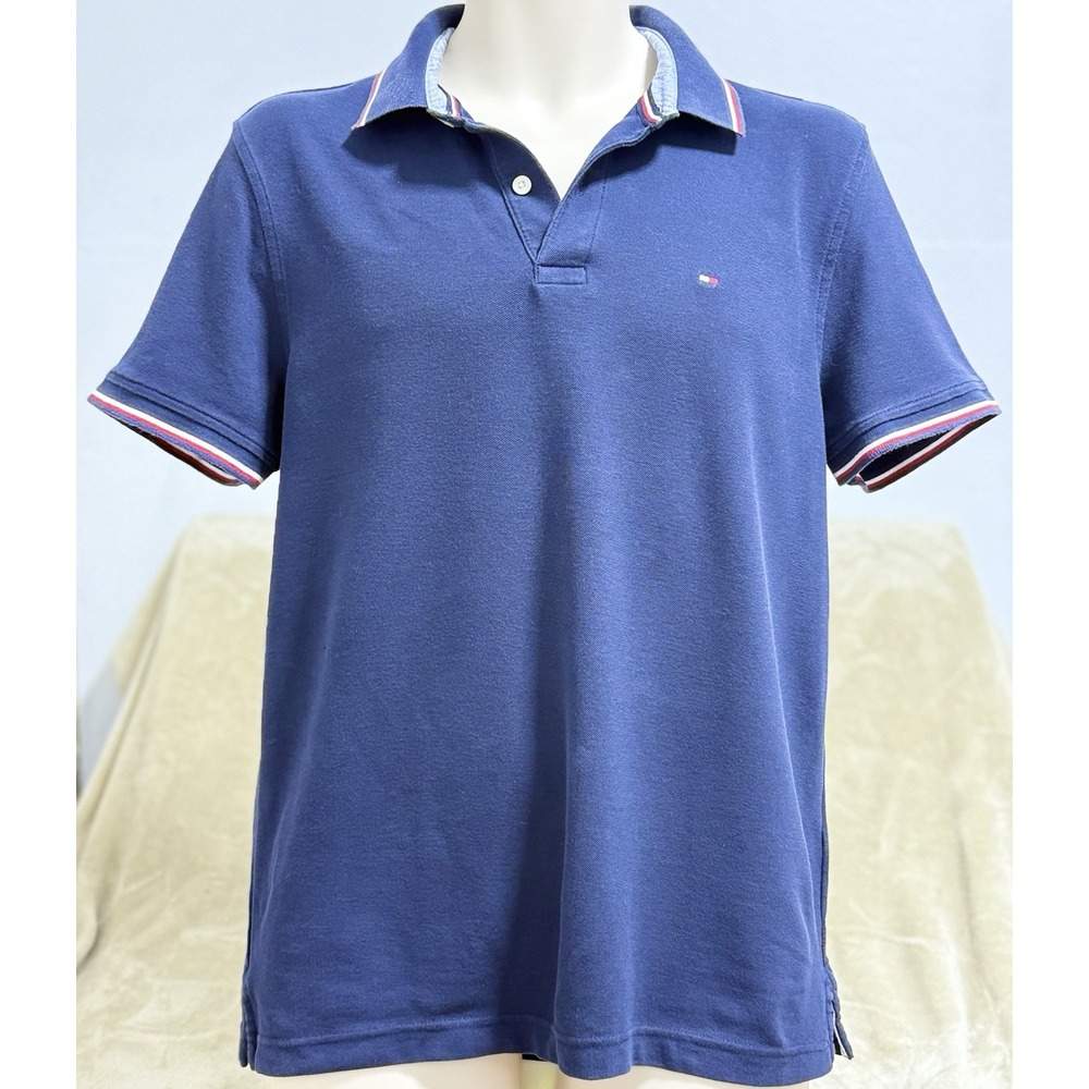 MEN'S RED WHITE AND BLUE TOMMY HILFIGER POLO SHIRT SIZE M 90's Vintage